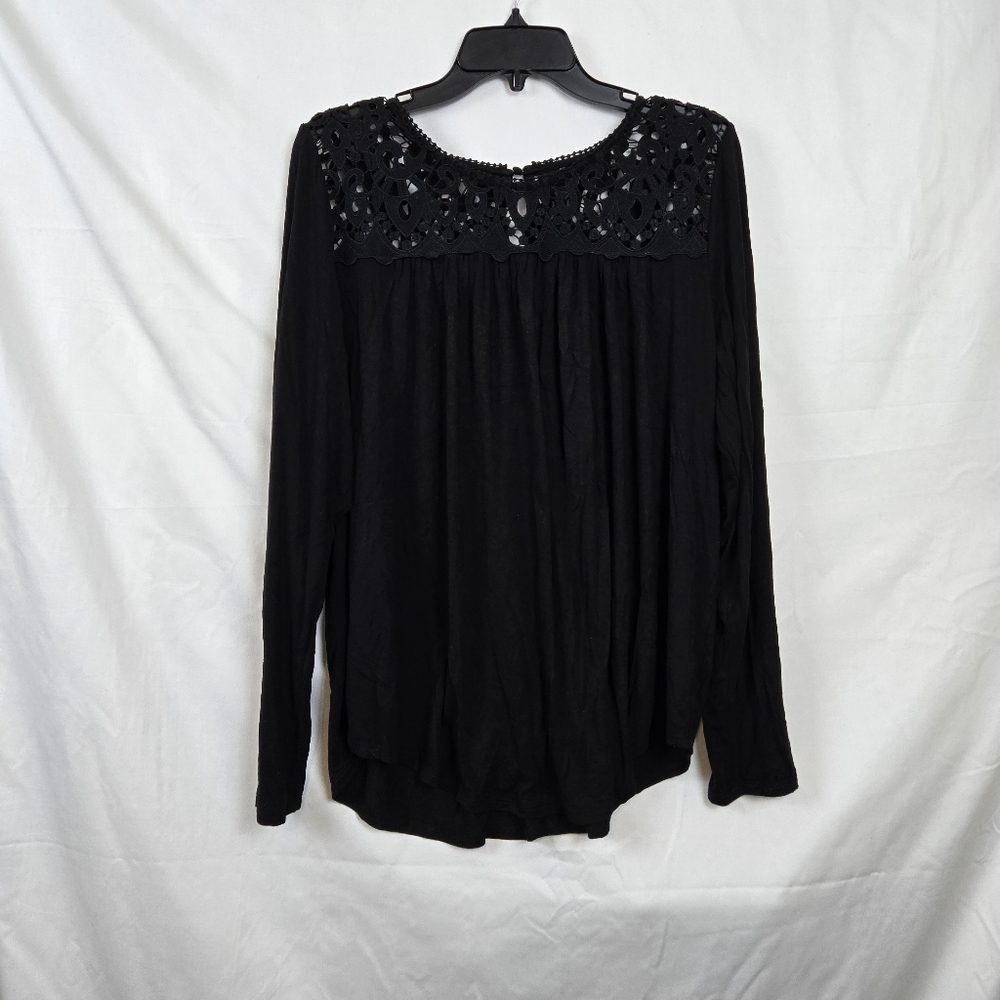 Philosophy Women's Black Crochet Yoke Long Sleeve Flowy Office Boho Tunic Top XL